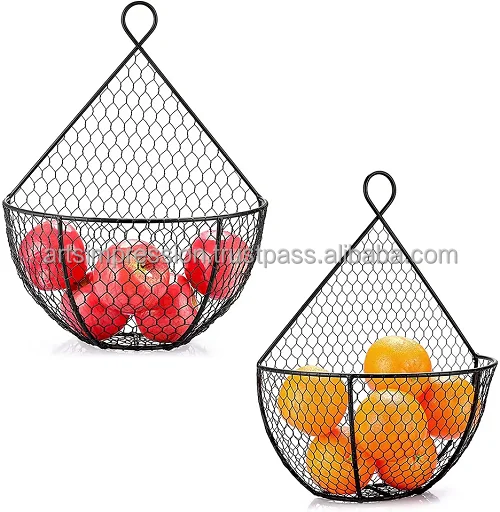 fancy wooden border iron metal wire basket Black Color Standard Size Storage Basket And Wire Basket For Kitchen Storage items