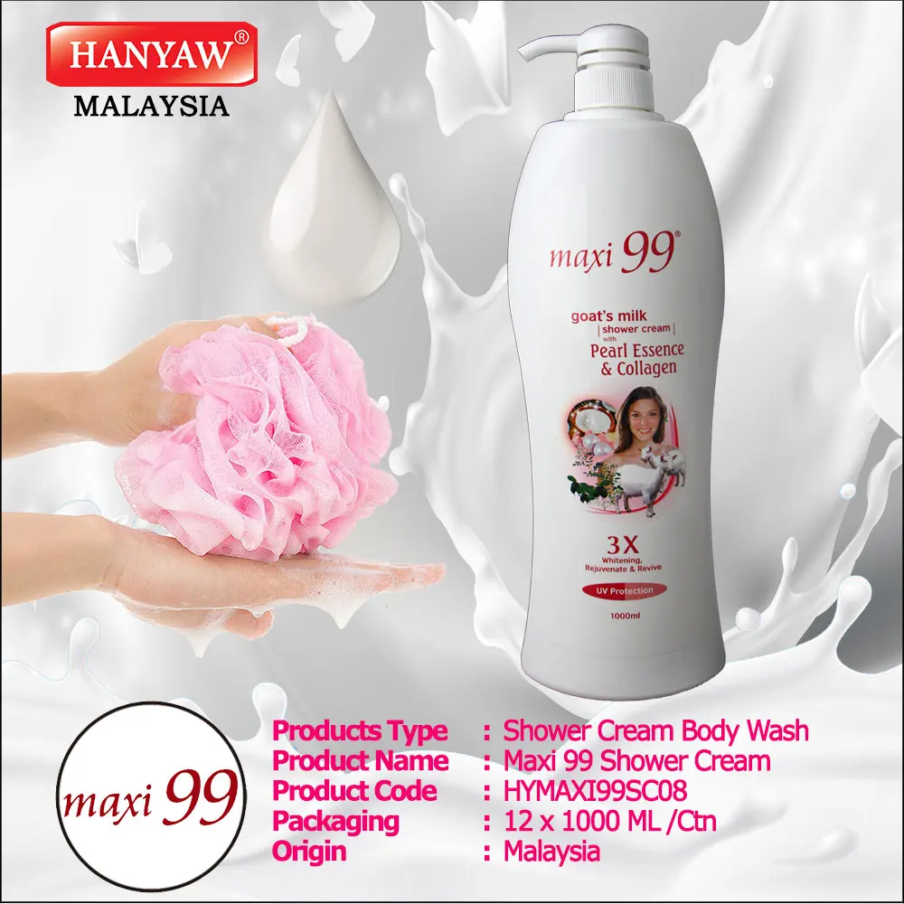 [Malaysia] Fast Shipping Maxi 99 Body Wash Shower Cream Goat Milk with Pearl & Collagen ( 12 x 1000 ml /Ctn )