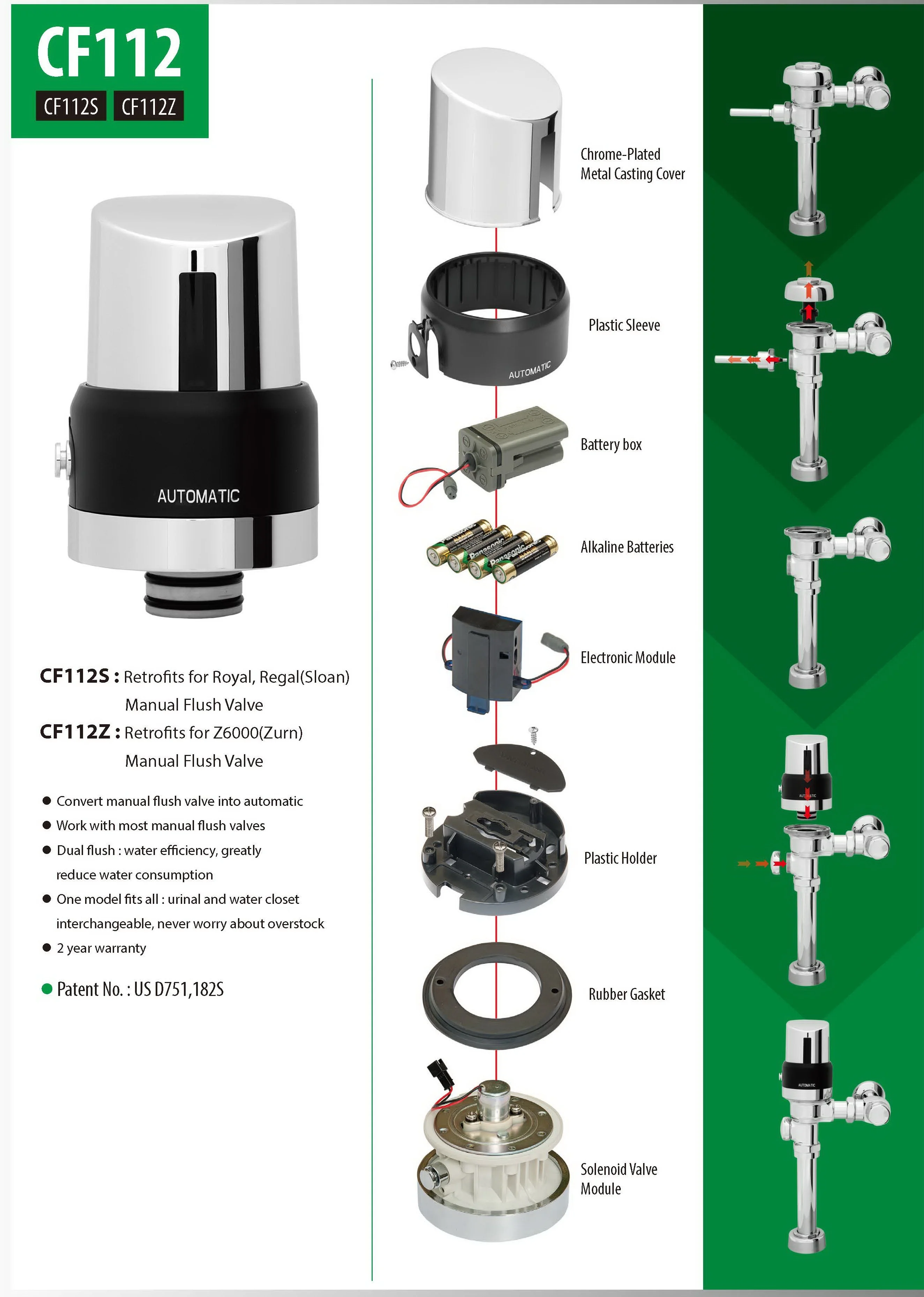Commercial Bathroom remodel Auto uniral Flush valves Retrofit Kit for modified manual Urinal Flush Valve