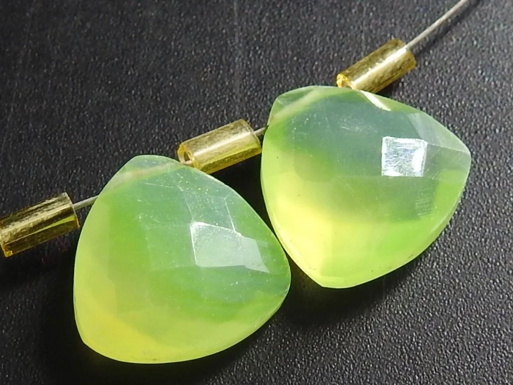 Prehnite Green Chalcedony Faceted Trillions Briolette Earrings Pair For Making Jewelry Handmade Loose Stone 12X12MM