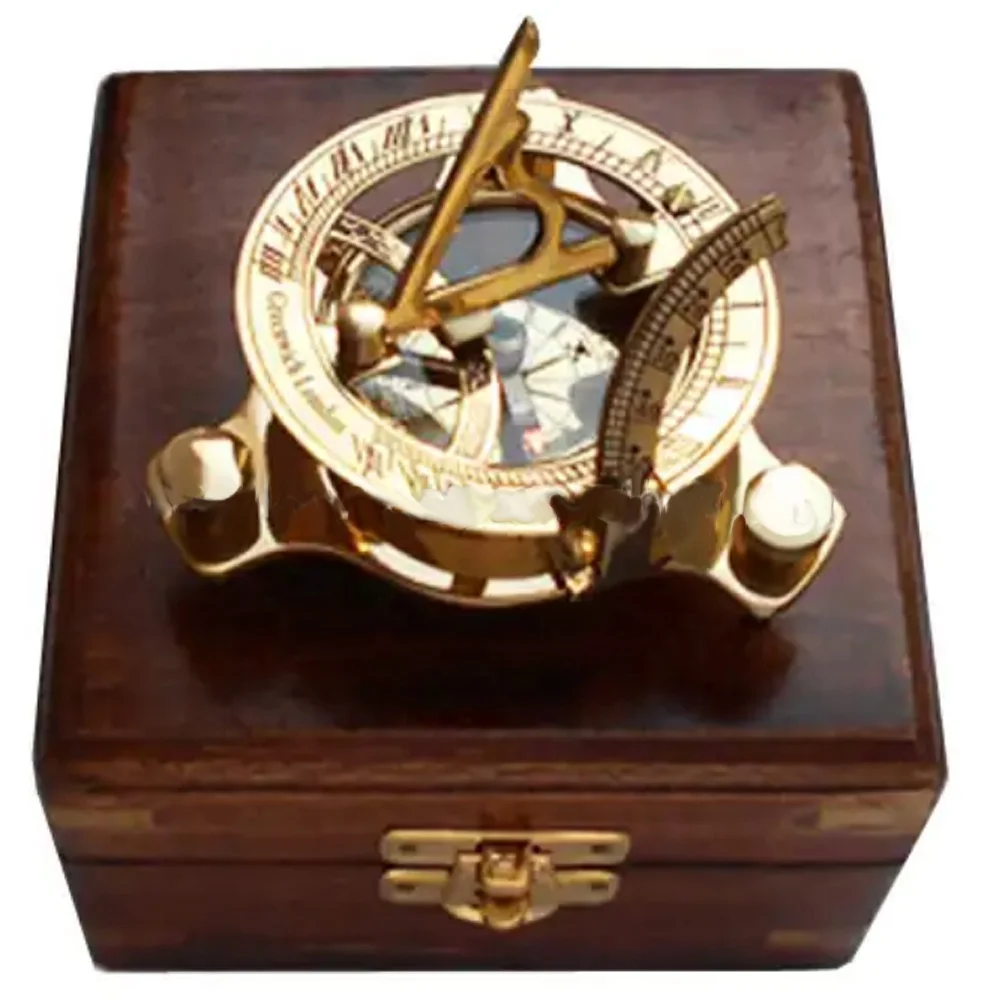Admirable Sundial Brass Compass in Box, Pocket 2 inch Sundial Compass, Brass Engraved Sundial, Garden Sundials for Gift Your Log