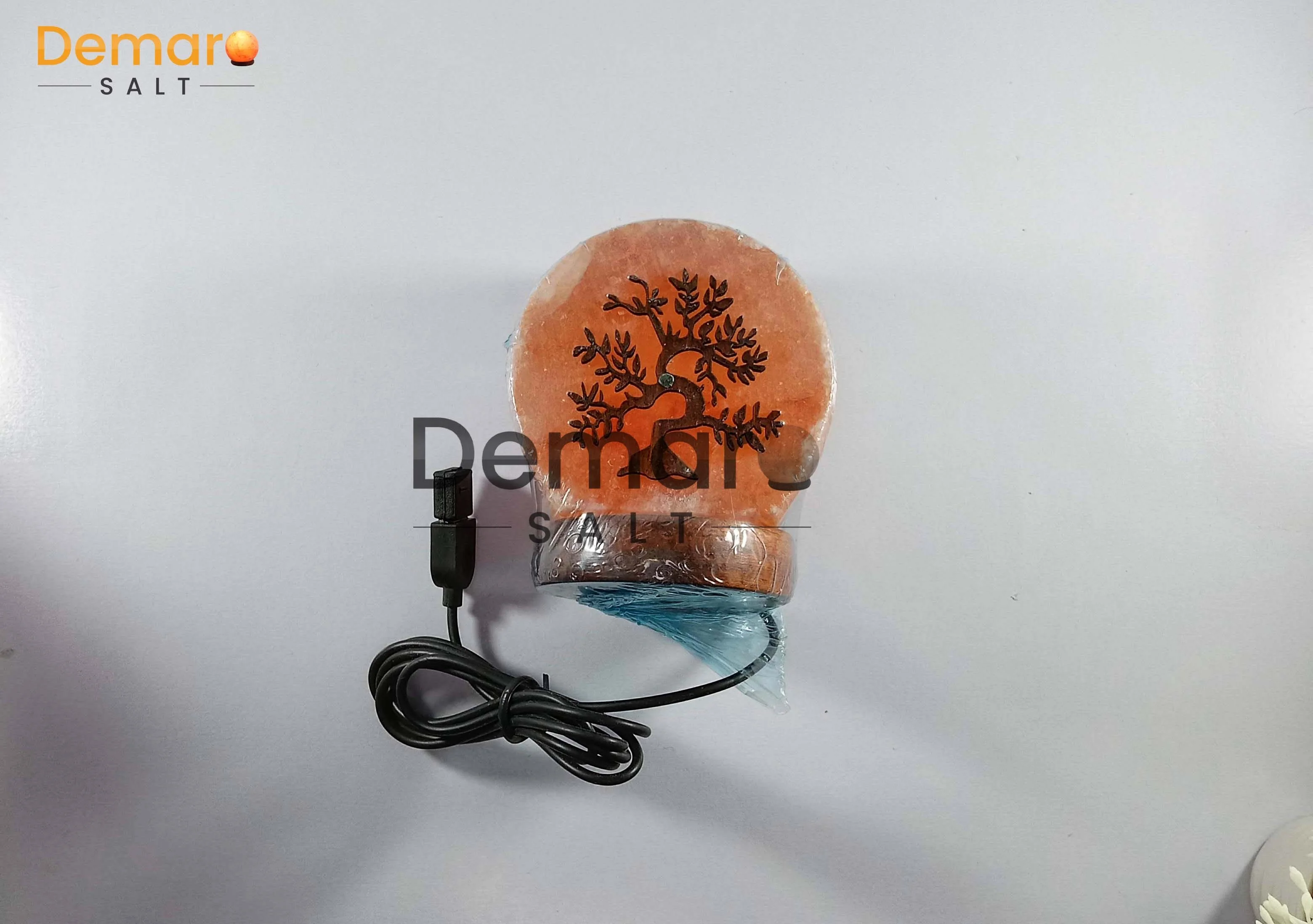 Высококачественная ручная работа Гималайская каменная соль кристалл резной лист МДФ дерево USB-лампа происхождение PK натуральные поделки