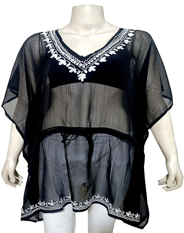 2024 Wholesale Beachwear black color Cover Up Embroidered Cover Up Swimwear Women Beach Bathing Suit Cover Ups for ladies