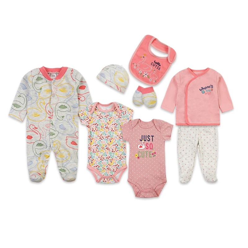 Fashion 8pcs New Born Clothing Sets  Cotton Infant Boy Baby Footed Pajamas Romper Gift baby christmas clothes