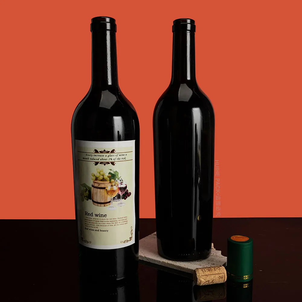Custom Label Punted Antique Green 75cl Bordolese Conica Red Wine Packaging Glass Bottle with Longneck
