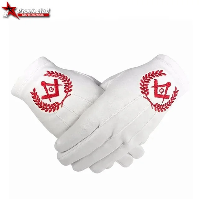 High Quality Masonic Regalia White Cotton Embroidery gloves