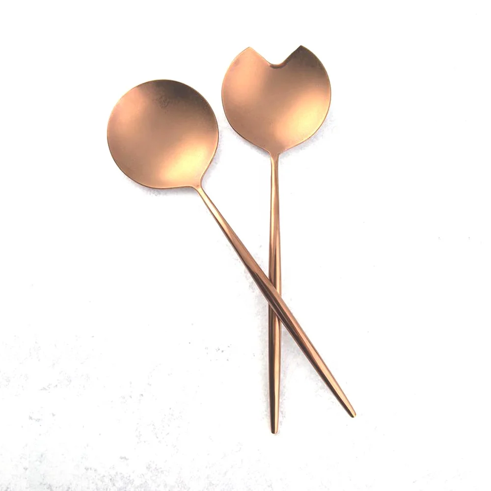 Stainless Steel Tableware Gold Platted Salad Server Luxury Royal Handmade  Handle metal decorative salad server Set