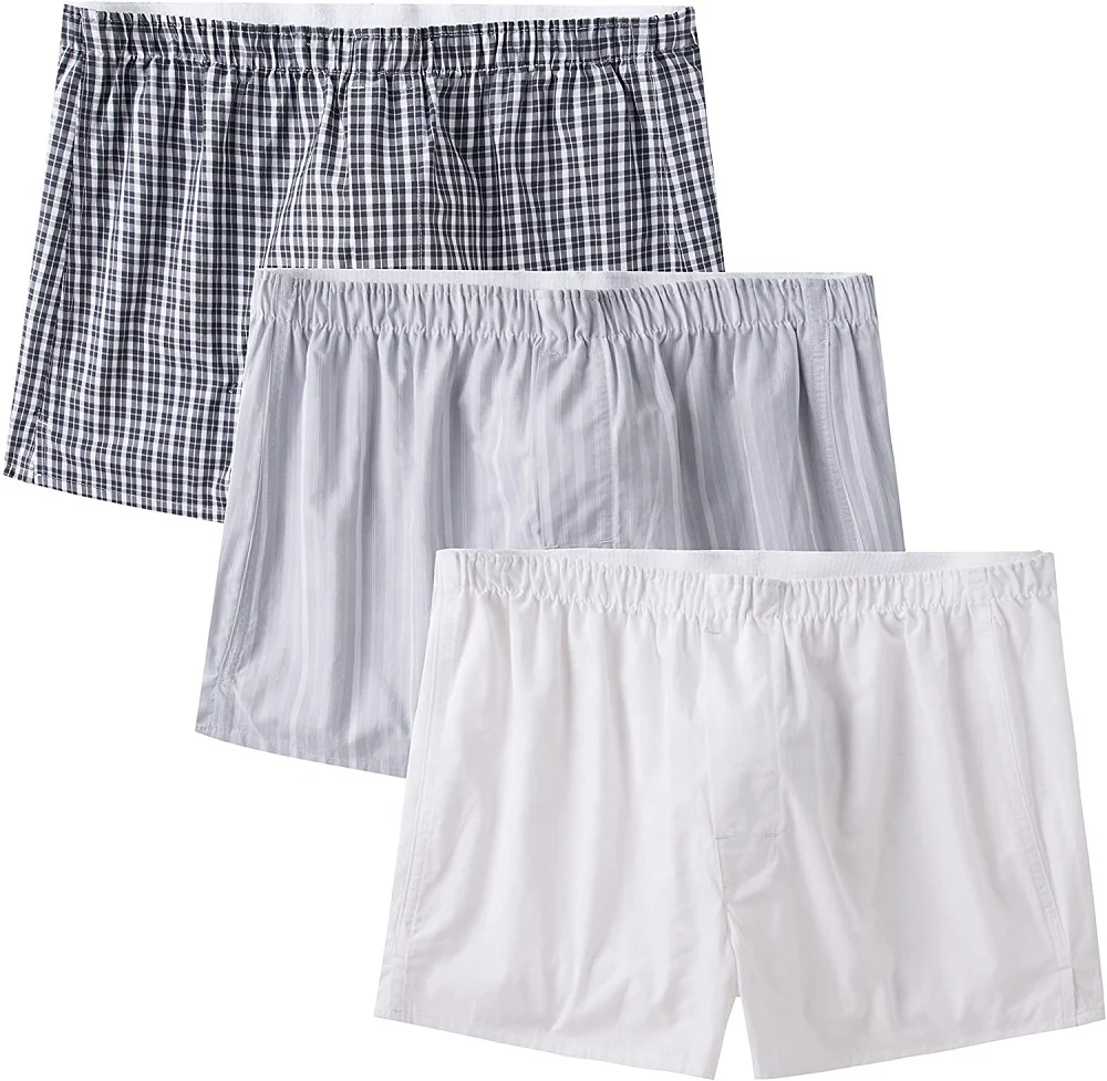 Woven Underwear Boxer Shorts for Men Cotton Classic Fit With Button Fly 3 Pack Manufacturer From Bangladesh