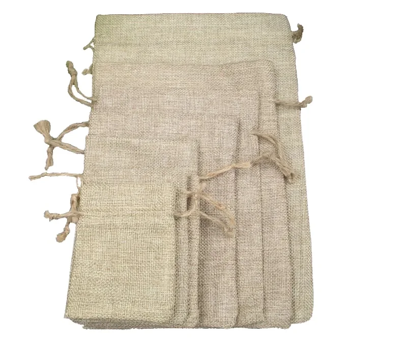 High Quality Jute Hessian Drawstring Gunny Sack Bag for Gift Jewelry Cocoa Beans Pouches