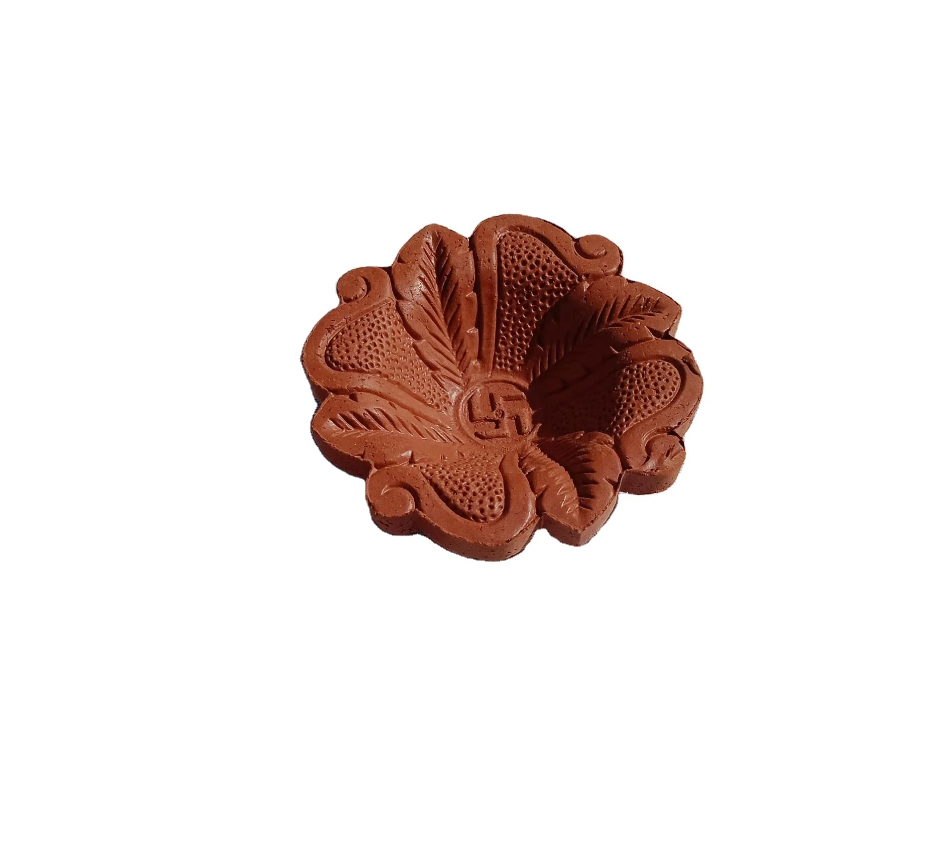 Natural clay terracotta Handmade red clay diwali diyas oil lamps for diwali festival and rituals in flower design