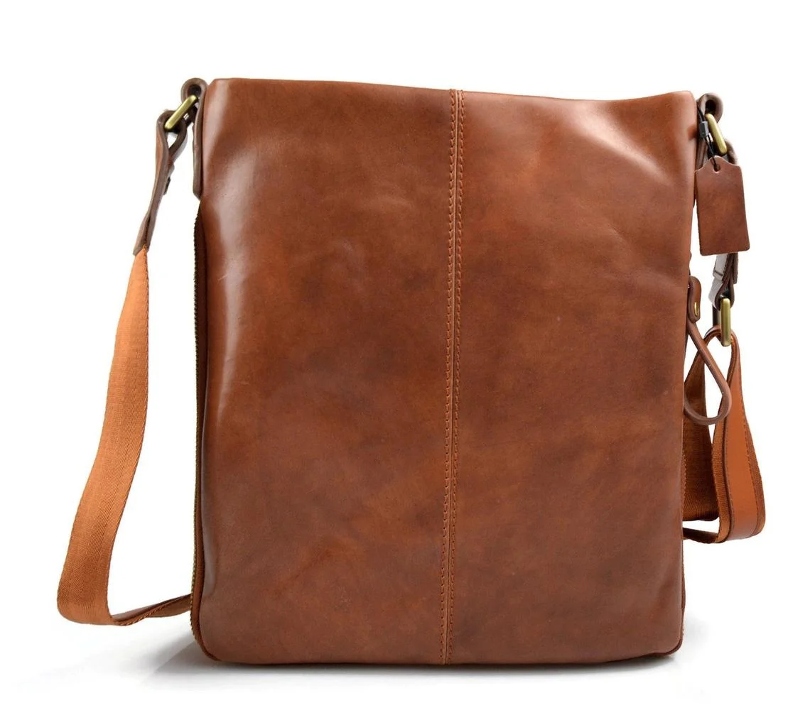 Premium Leather College Sling Bag Shoulder Messenger Bag, Travel Fashion Lightweight Adjustable Cross Body Strap Men Casual Bag