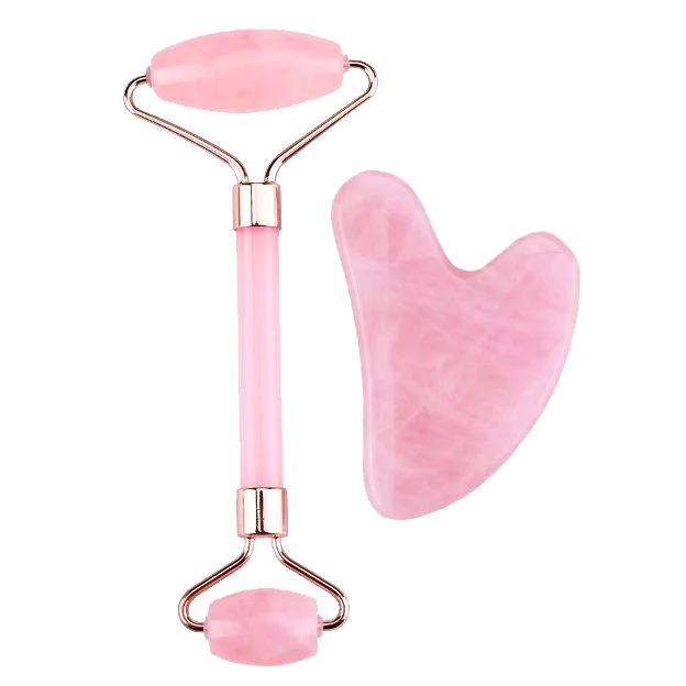 Rose Quartz Jade Roller Gua Sha Set Green Pink White Purple Black Blue Jade Heart Gua Sha Stone Roller Crystal Guasha Face Tool