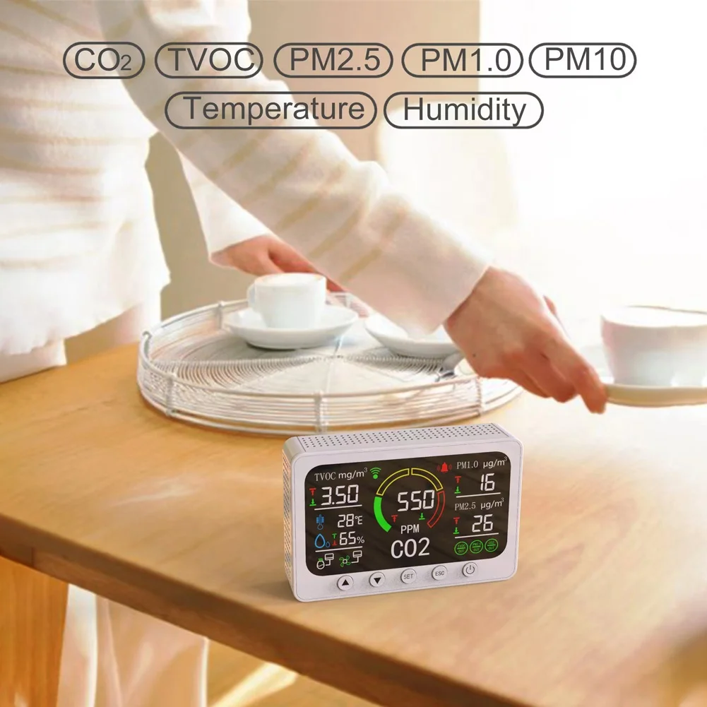 Датчик качества воздуха NDIR CO2 PT02 Wi-Fi детектор 7 в 1 PM2.5 PM1.0 TVOC температуры и влажности углекислого газа