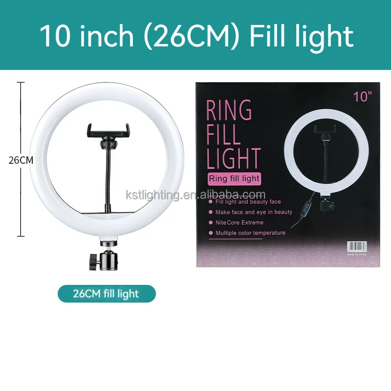 10inch 26cm 3 color temperature led ring fill light live stream broadcast selfie dimming photography camera with mobile holder