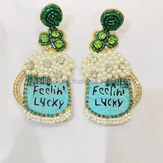 Handcrafted Seed Bead Fashion Earrings Embroidered Anniversary Orthodox Type Elegant Beaded Jewelry Design