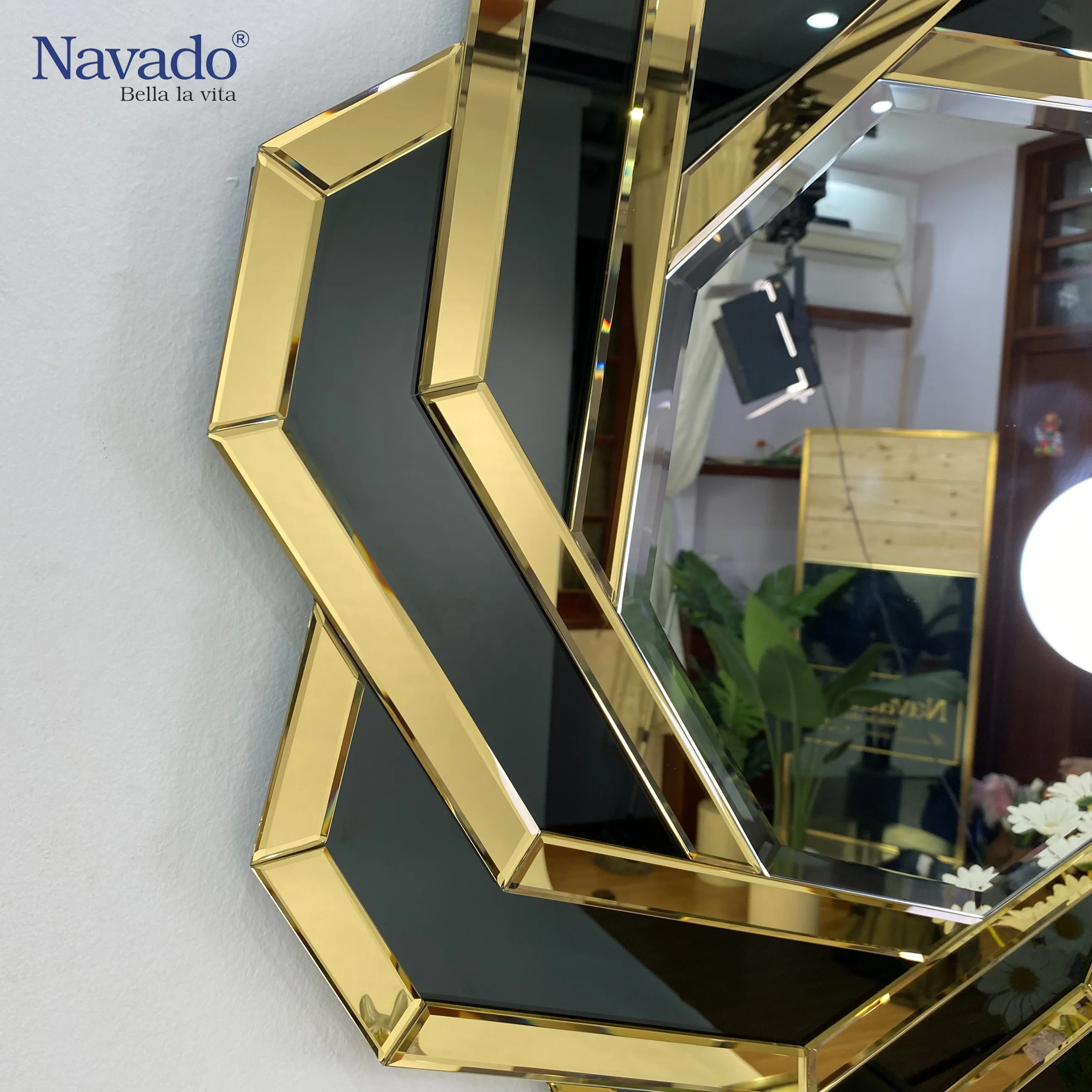 Новый дизайн высококачественное декоративное стеклянное настенное зеркало в форме пиона 80*80 см