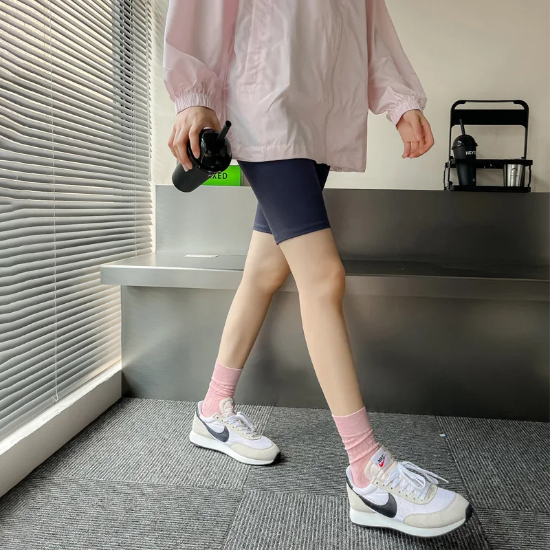 Korean New Fashion Pink Color Girls Tube Socks Cotton Knitted Solid Color Women Socks