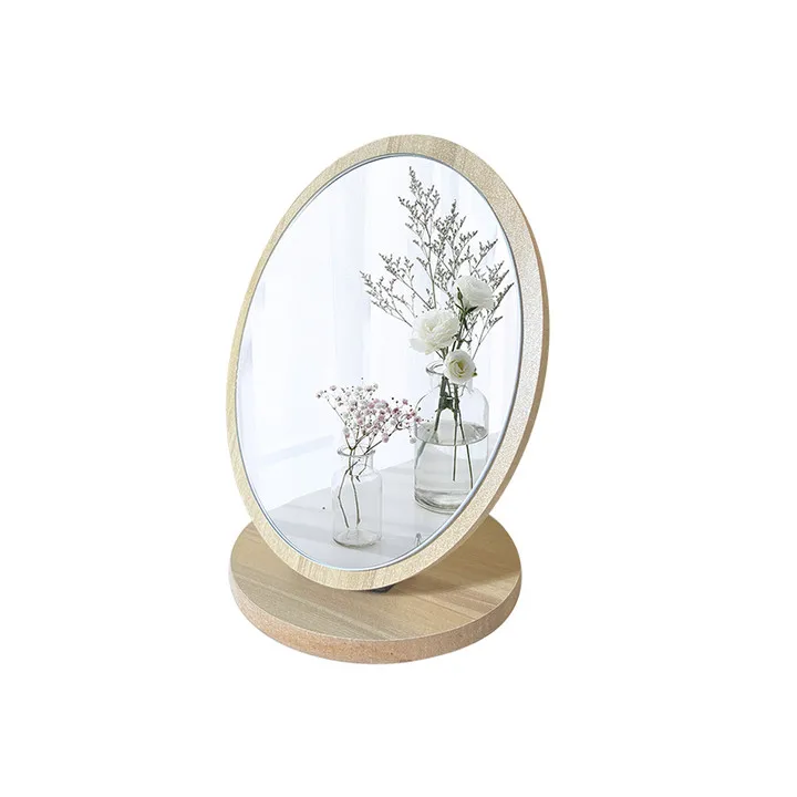 Wooden Framed Large Small Size Round Oval Table Cosmetic Foldable Mirror