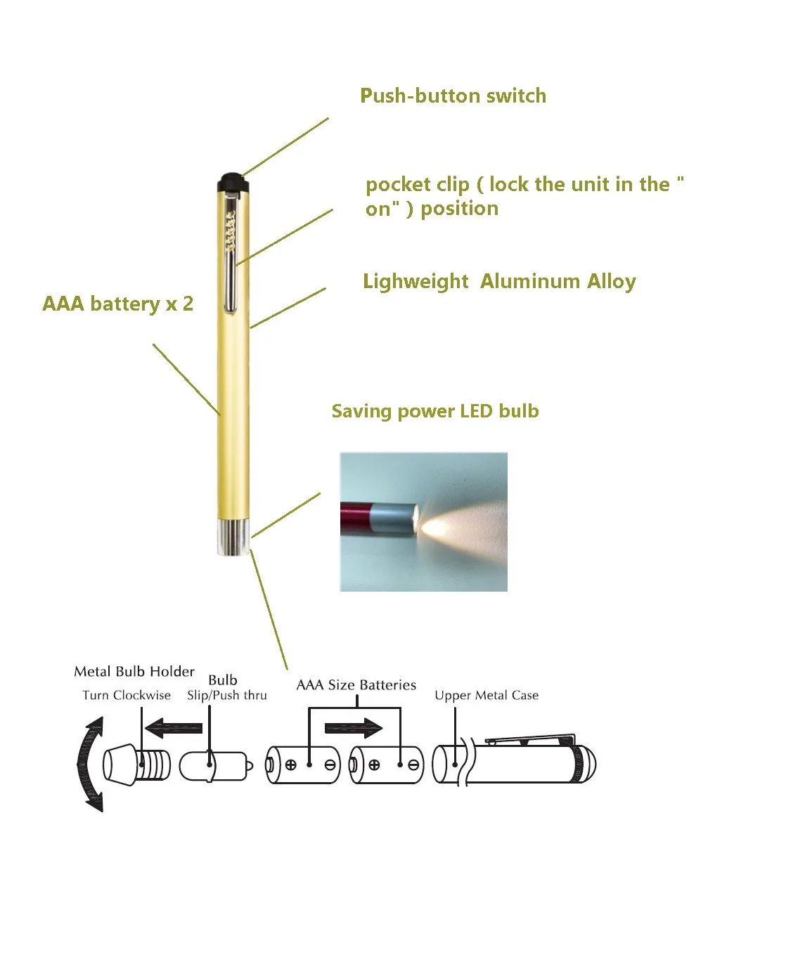 Custom Logo  LED Medical Pen Light with Clip Pocket Flashlight Pen Light For Doctor And Nurse for ENT