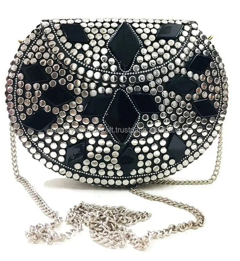 
Handmade vintage metal and resin and velvet Mosaic clutch evening bag multicolor best dressings 