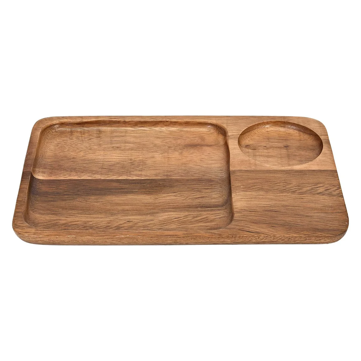 Two Section Acacia Wood Plate with Drink Holder Custom Wooden Serving Board Platter | Wooden Plate Holder Platter Chip Dip Board