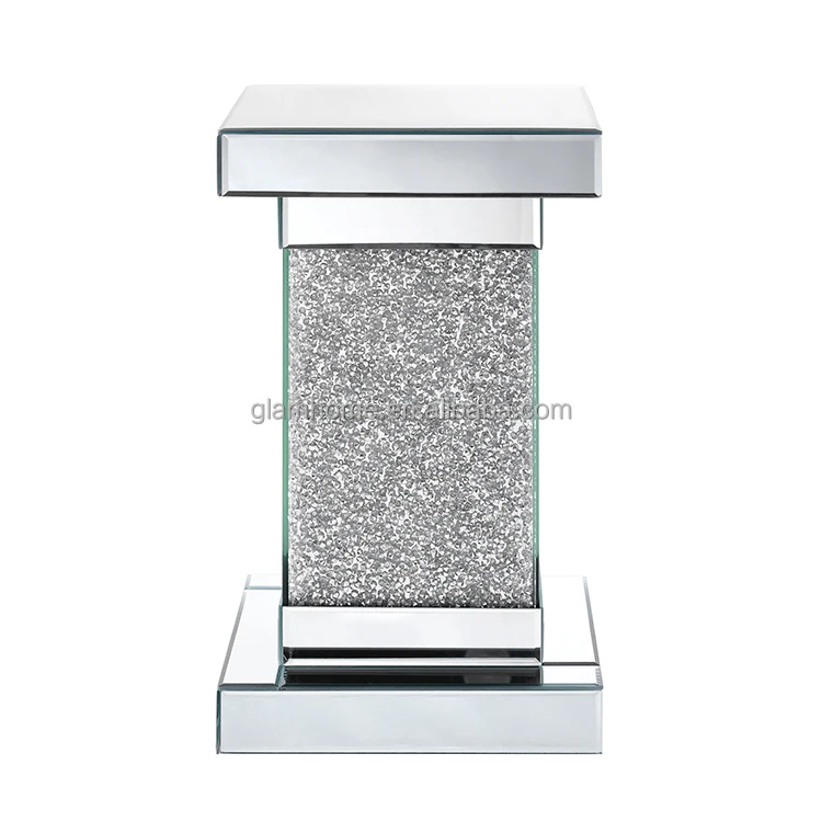 Modern bedroom smart side tables night stands mirrored wood luxury glass crystal LED hotel bedside table