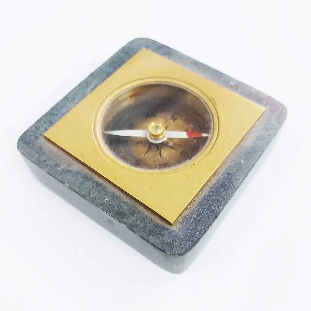 Compass in Grey Stone Base Antique Look, Maritime Ship Navigation Brass Compass Nautical Compass in Wood or Stone Base Your Logo