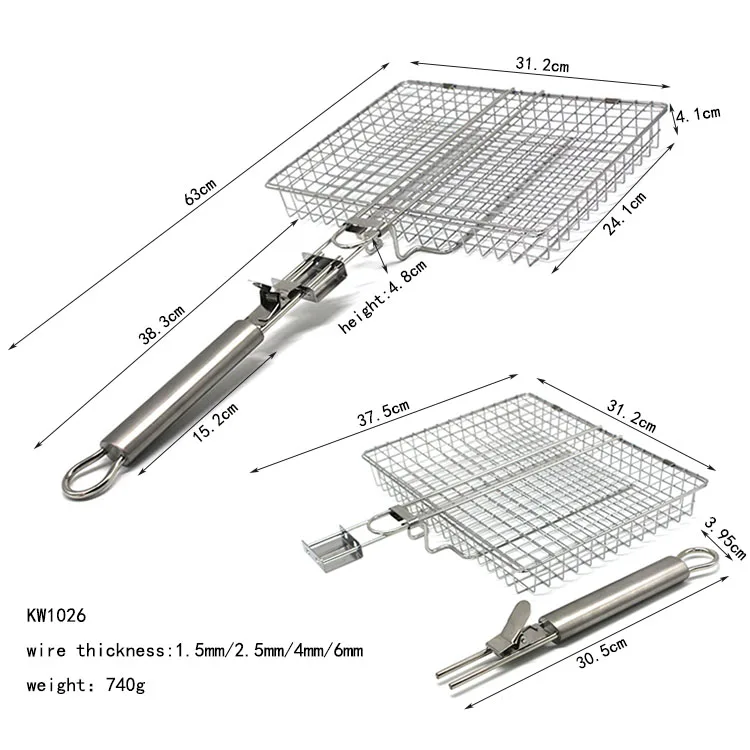 Factory Price  Stainless Steel Rolling Chicken BBQ Basket Good Quality  BBQ Grill Basket with Detachable Handle