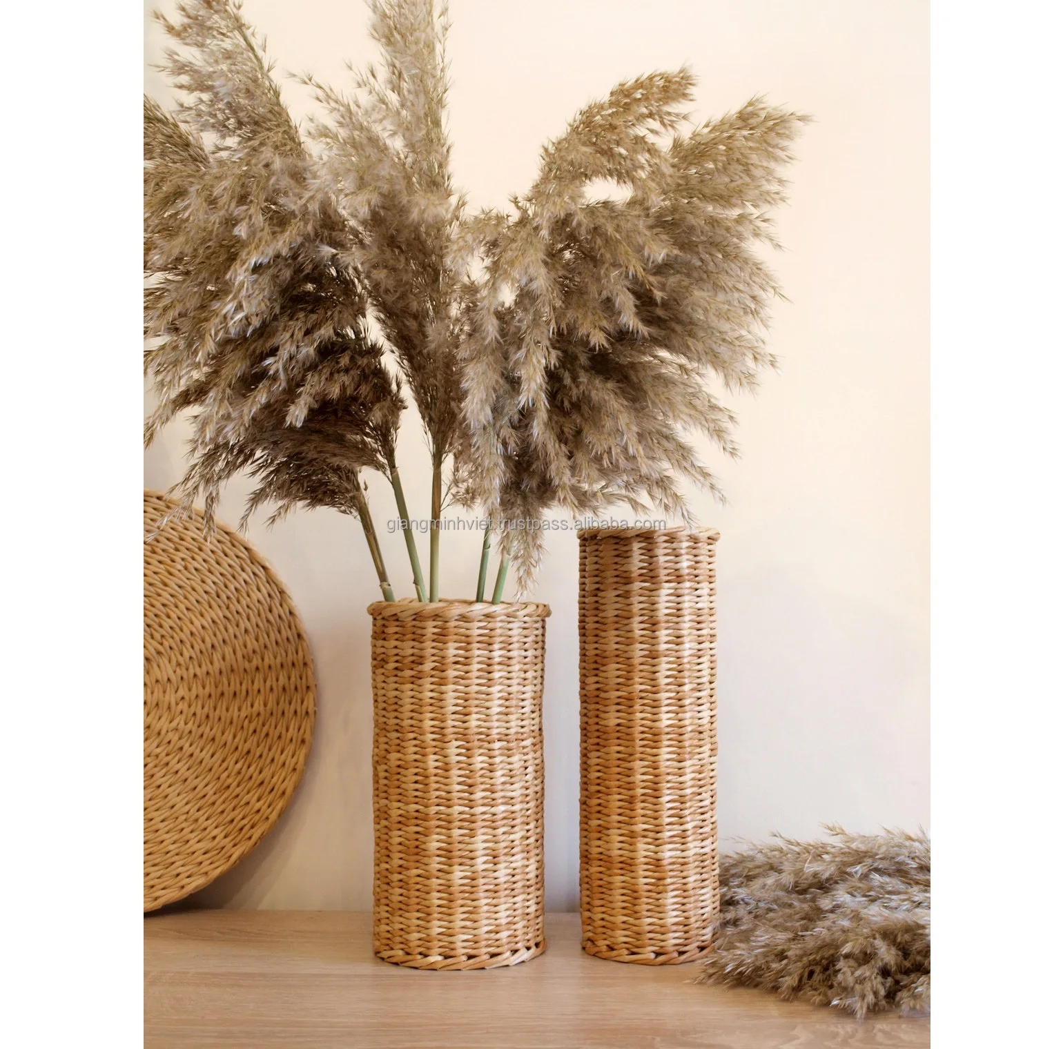 Woven seagrass dried flower vase rattan wicker seagrass vase boho floor vase for home decor