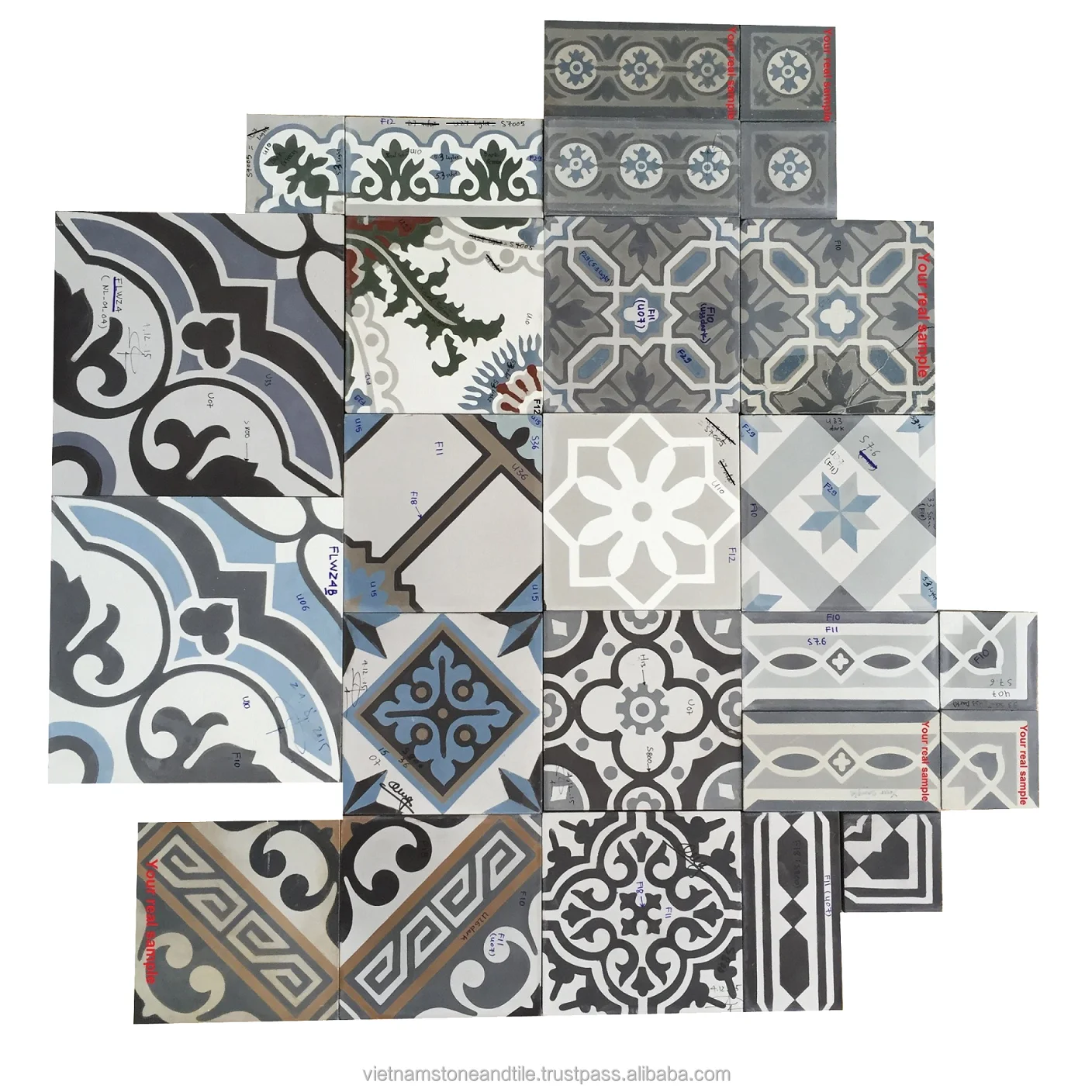 Handmade Classic Hydraulic Pressed Cement Tiles Colorful with Many Surfaces Finish Anti-Slip Wall and Floor Cladding Restroom