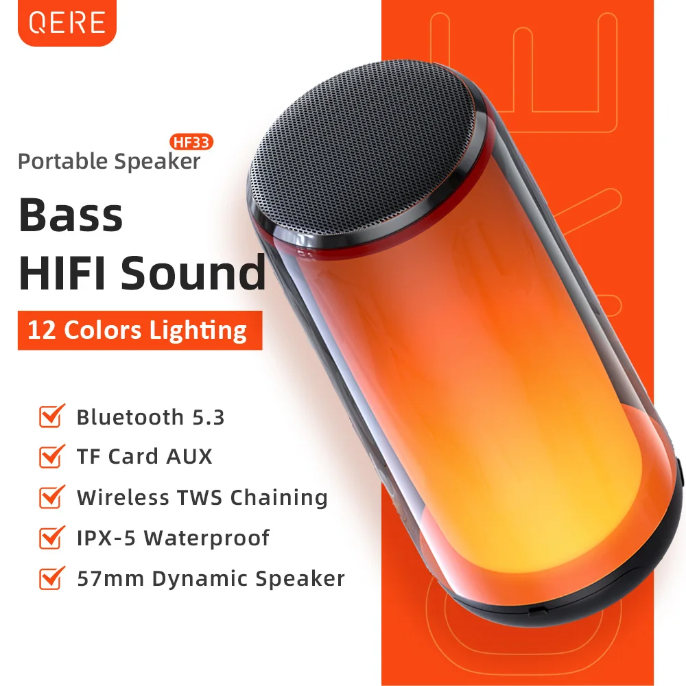 Wholesale QERE HF33 Mini Portable Wireless Speaker Outdoor Subwoofer With 360 Led Flashing Colorful Metal Bass Speaker