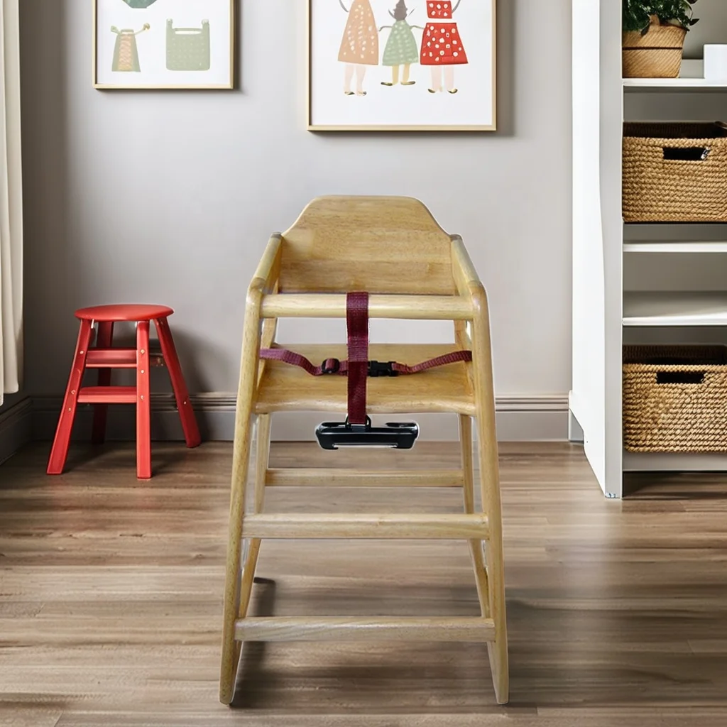 New baby chair wood with seat belt wooden high chair baby feeding safety seats