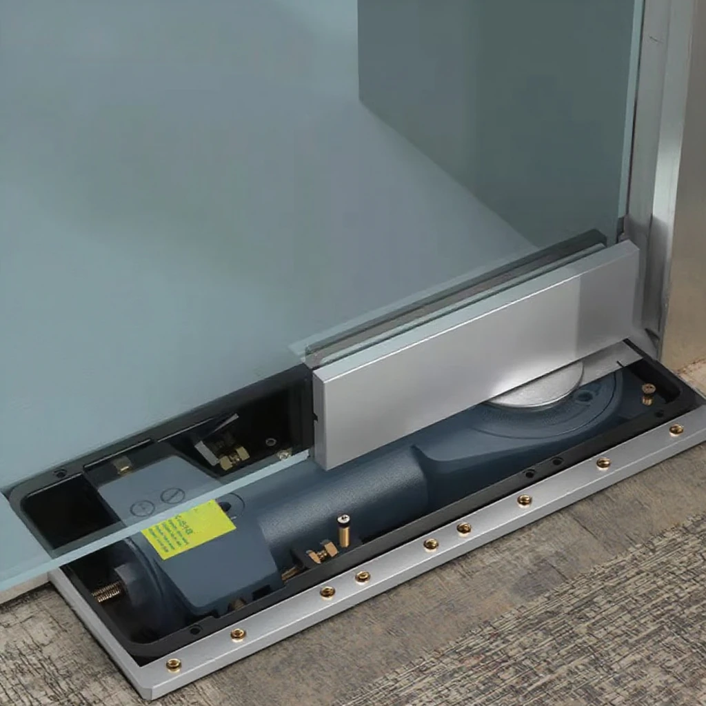 Modern Design Iron Door Automatic Closer with Heavy Duty Floor Spring Handle Includes Glass Door Patch Fitting for Glass Door