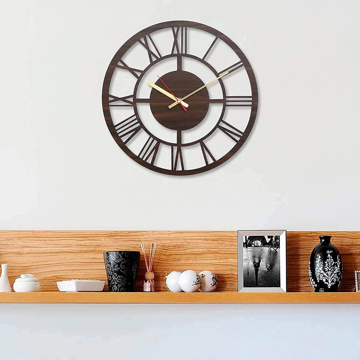 Roman Wheel Wooden Silent Movement Wall Clock To Decorate Room Walls High Quality Natural Wooden Wall Clock Hot Selling