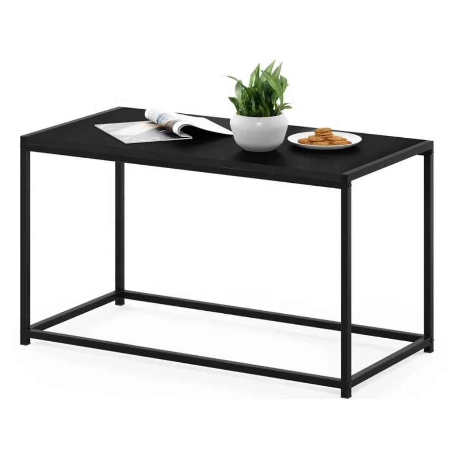 Modern Design Matt Black Coffee Table With Wooden Top for Living Room Hotels & Restaurant