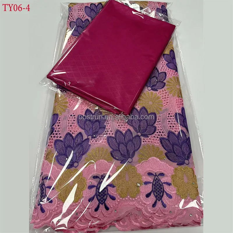 TY06   rich bazin dress Newest African Bazin Riche Brode Fabric Combine Swiss Voile Cotton Lace Guinea Brocade Lace 5+5yards