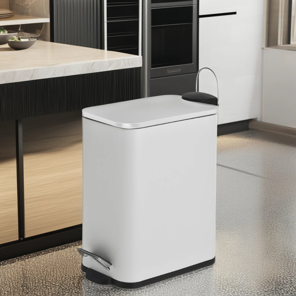 slim 5 Liter white metal Trash Can with Standing Structure Pressing Type Accessories Design