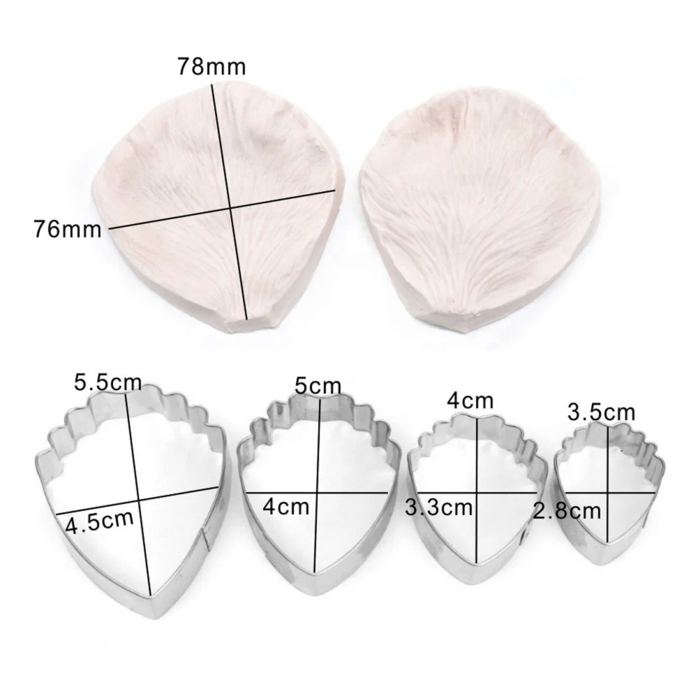 AK Peony Decoration Tool Gum Paste Veiner Stainless Steel Fondant Cutter Set Silicone Veining Mold Sugarpaste Making Tool