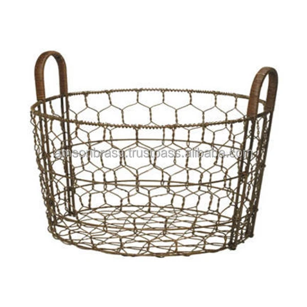 Eco-friendly Handmade Wire Mash Basket Kitchen Storage Basket French Iron Wire Basket for Home Storage