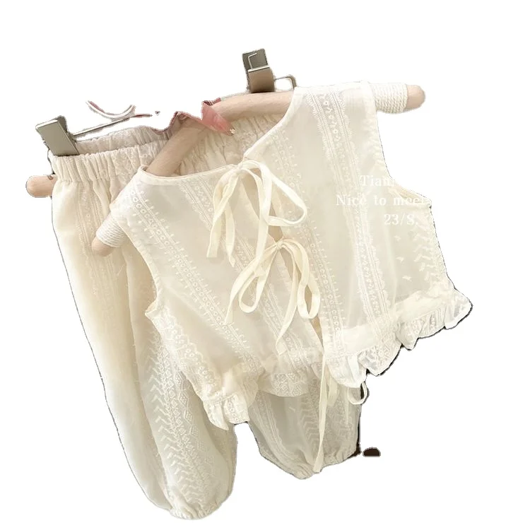Bulk Order Filter Fabric Girls Fashion Suit 2pcs Summer Baby Girls Sleeveless Top Casual pants set