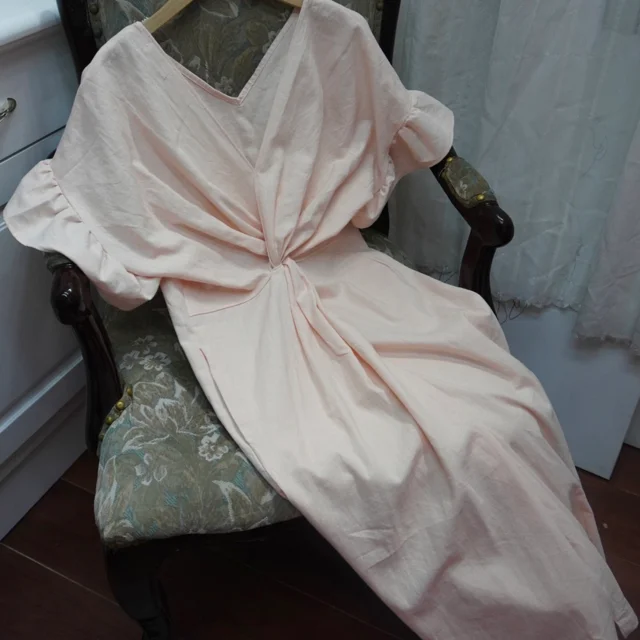 Linen Clothes Linen Dress Cotton With Knots And Ruffles Sleeves Elegant Dresses For Women Natural Midi Loose  From Vietnam