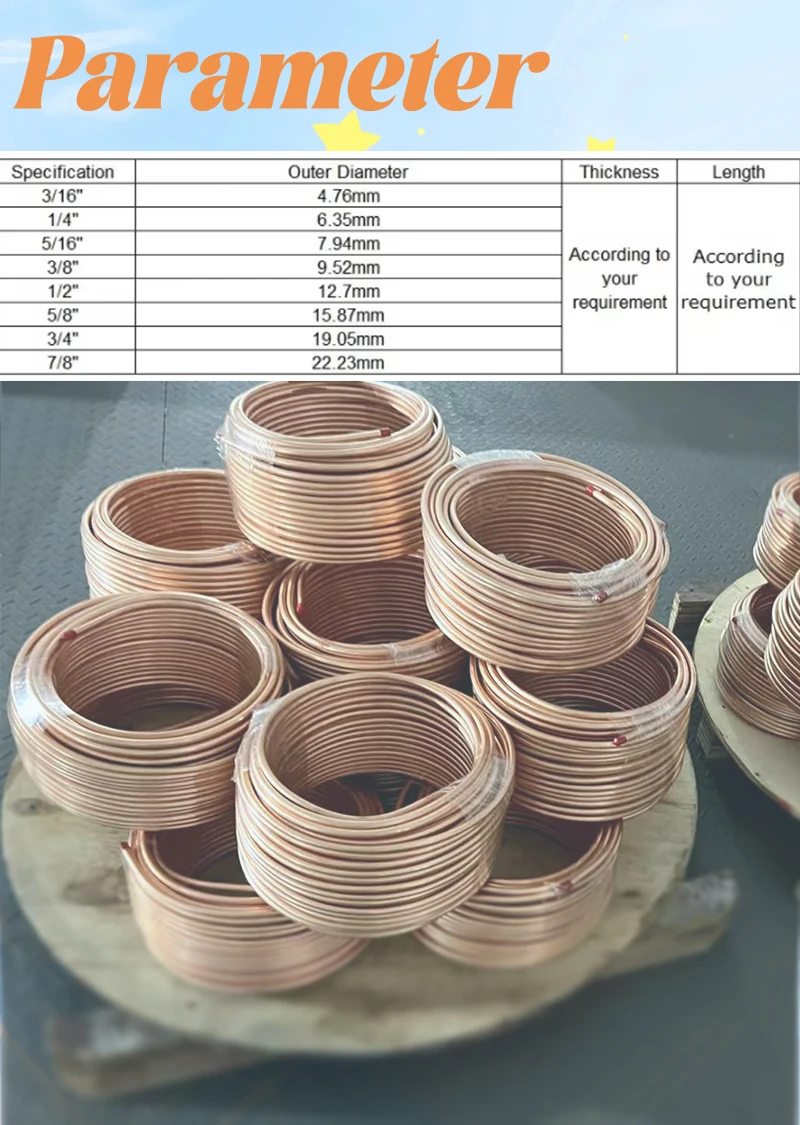 JH Factory HVAC Air Conditioner Copper Pipe Condenser Coil Bending Copper Tube Pipe 3/8 Coil For Refrigeration Air Conditioner