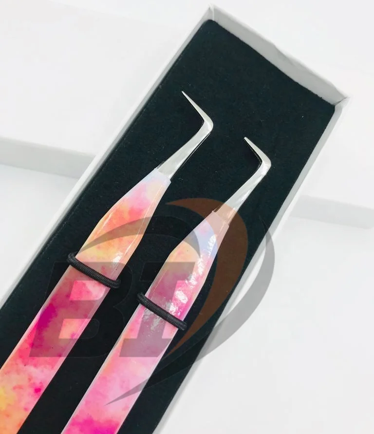 Custom Logo Slim Boot 90 Degree Sustainable Steel Eyelash Extension Tweezers Pointed Tip Type for Beauty Use