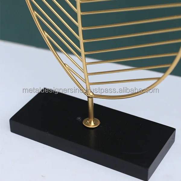 S/2 Gold Leaf w/ black marble block base Showpiece ball Sculpture Home Office Desk Living Room Table Decor Decorative Gift Item