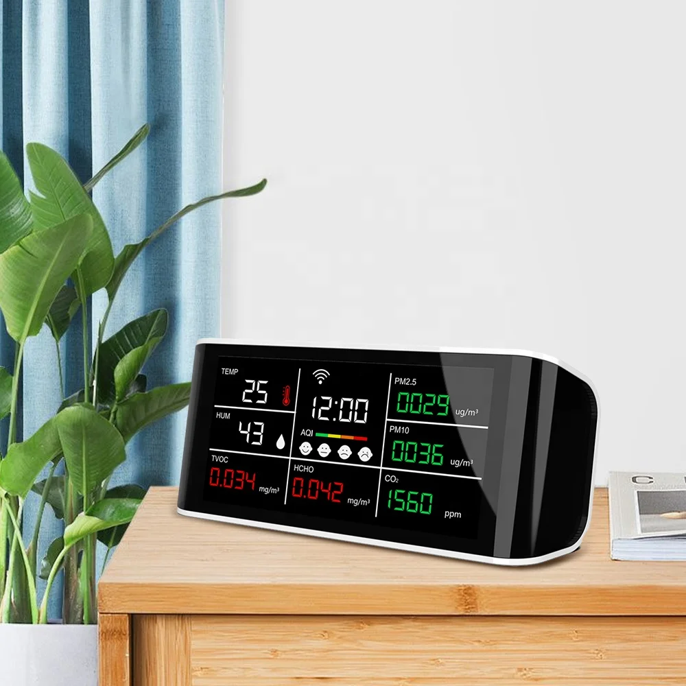 DM69 CO2 Detector WIFI Air Quality Monitor 8 in 1 PM2.5 PM10 TVOC HCHO Temperature Humidity Monitoring Carbon Dioxide Detector