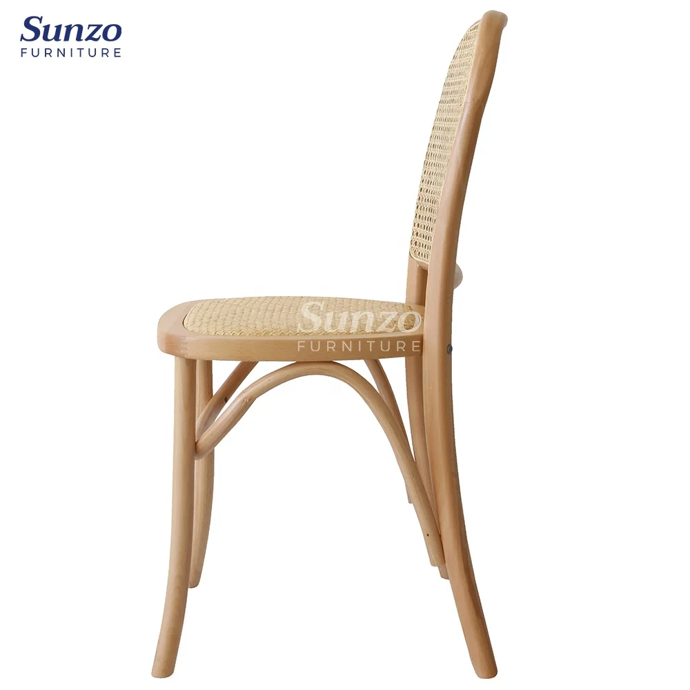 French Style Rattan Dining Chair For Wedding Events Banquet Rustic Solid Wood Chair For Rental