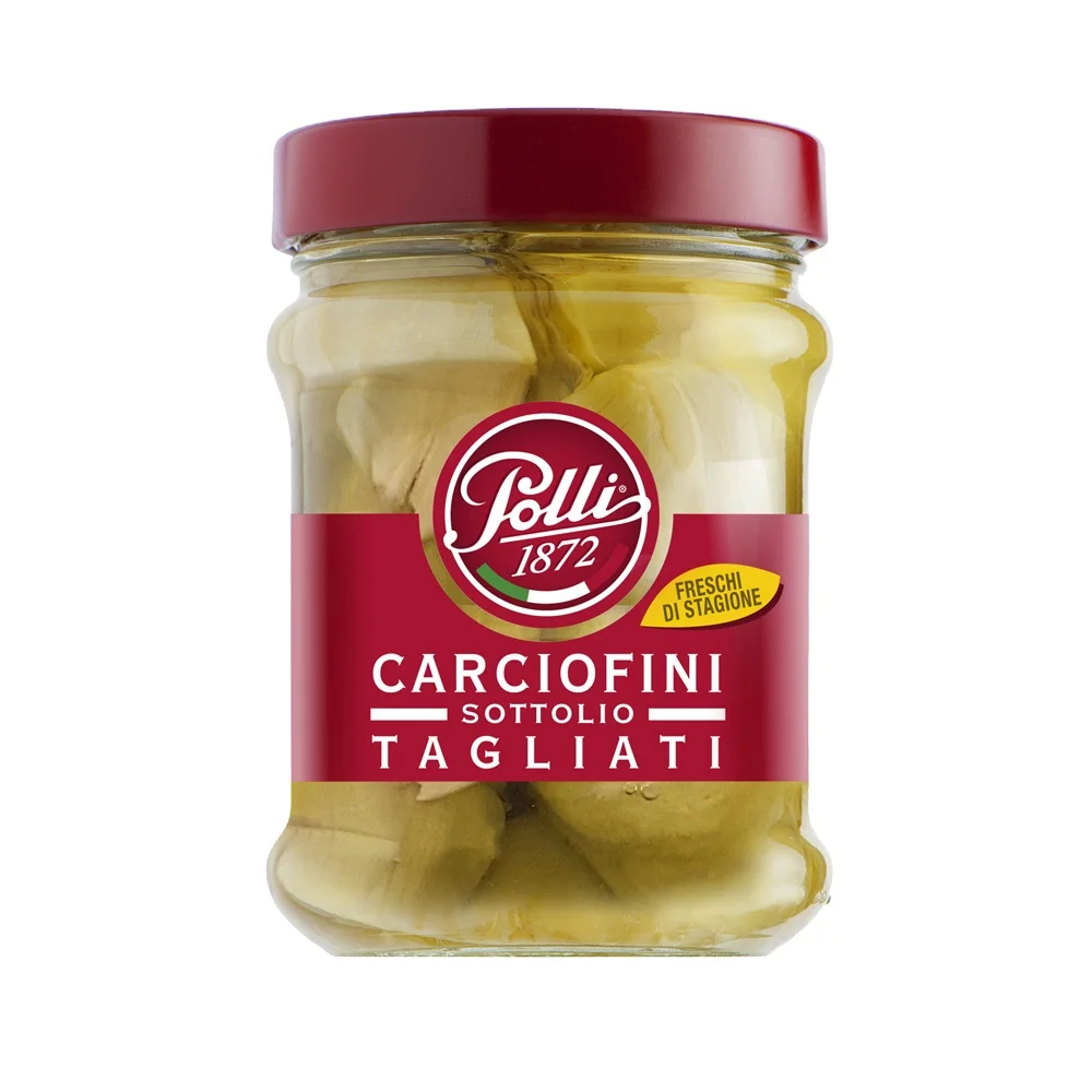 Italian high quality cut artichokes 285g in sunflower oil condiment food glass jar appetizer plates for export