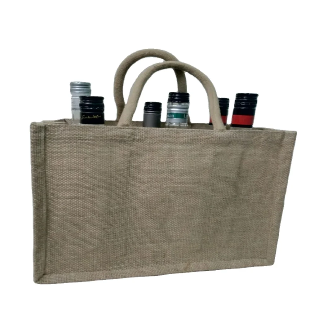 Jute wine bag with Clear window water prove cotton round handle Natural Burlap Wine Tote Bags small packaging jute wine bag