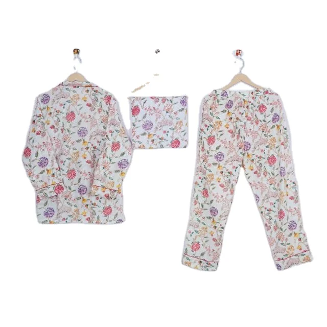 Floral Cotton Pj Set  Set Pants And Shirts With Bag Resort Wear Pajama Set, Night Dress Suit, Indian Pure Cotton Pyjama
