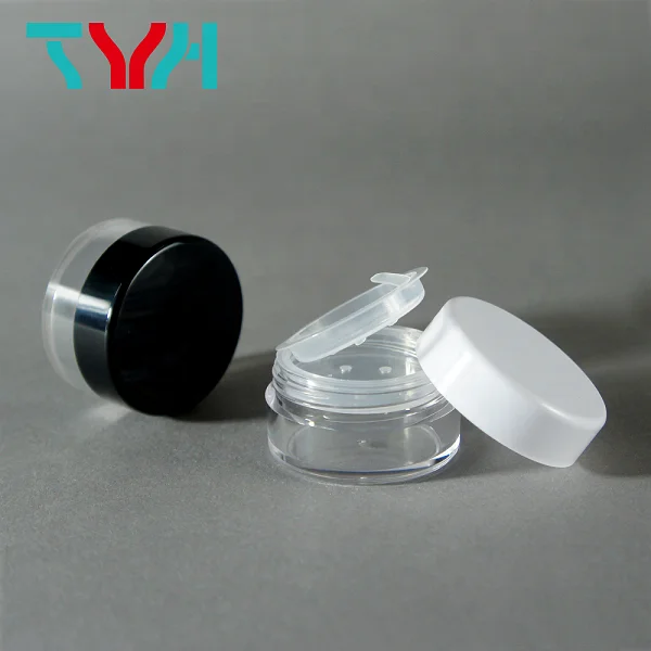 8ml SAN PET Clear Loose Powder Jar PE Sifter With ABS PMMA Glossy Black Round Screw Cap (INH08T)